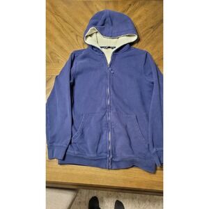 Lands End Boys L 14/16 Navy Blue Sherpa Lined Full Zip Hoodie Sweatshirt